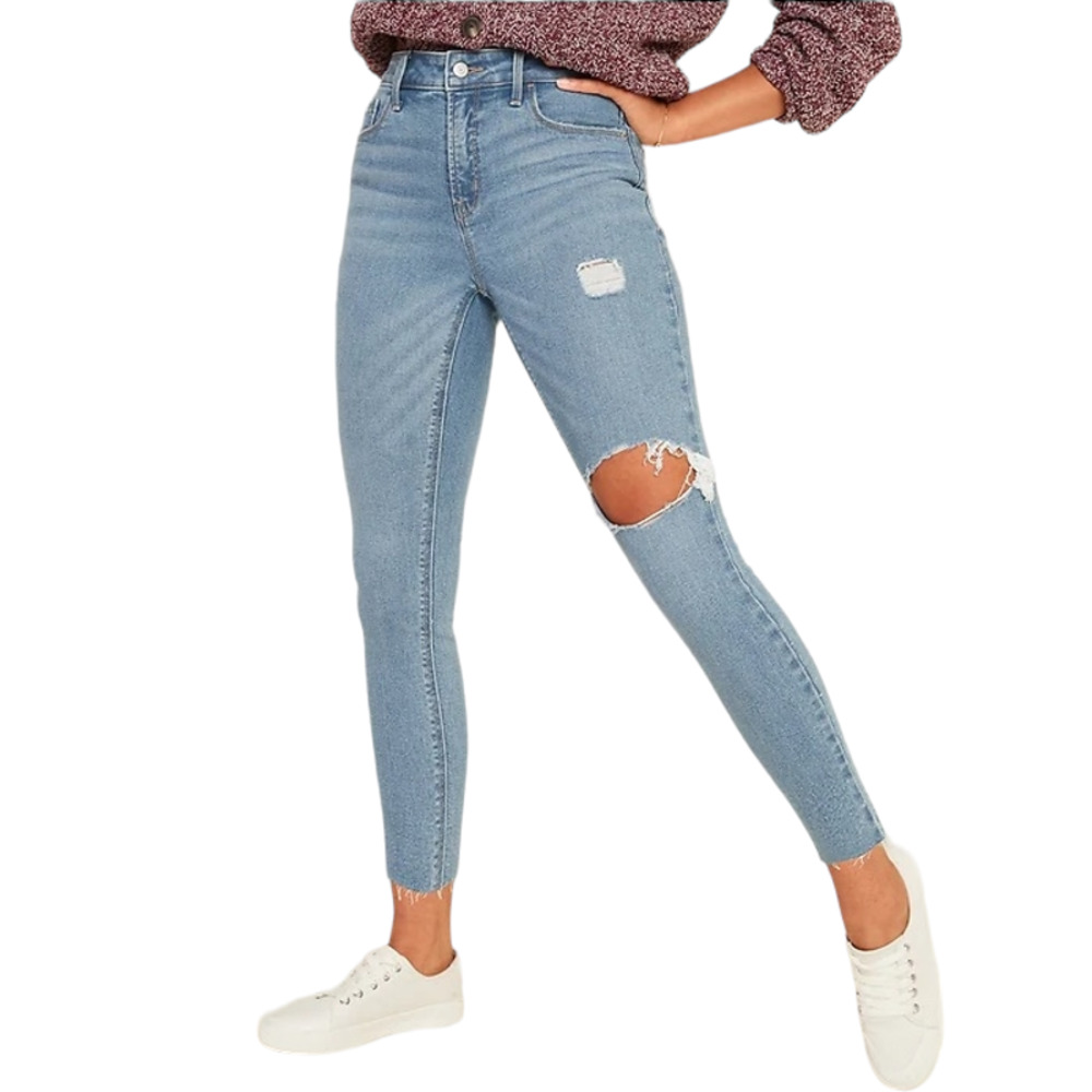 Old Navy Rockstar Super Skinny High Rise Ankle Jeans Size 8 Distressed Raw Hem